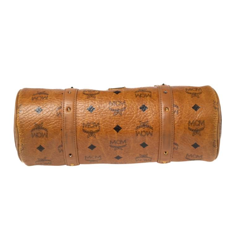 Pre Owned MCM Cognac Visetos Coated Canvas and Leather Essential Barrel Bag