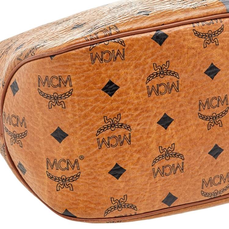 Pre Owned MCM Tan Leather And Coated Canvas Hobo