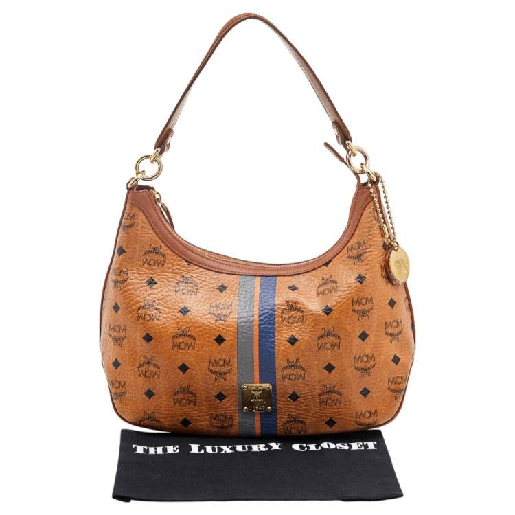 Pre Owned MCM Tan Leather And Coated Canvas Hobo