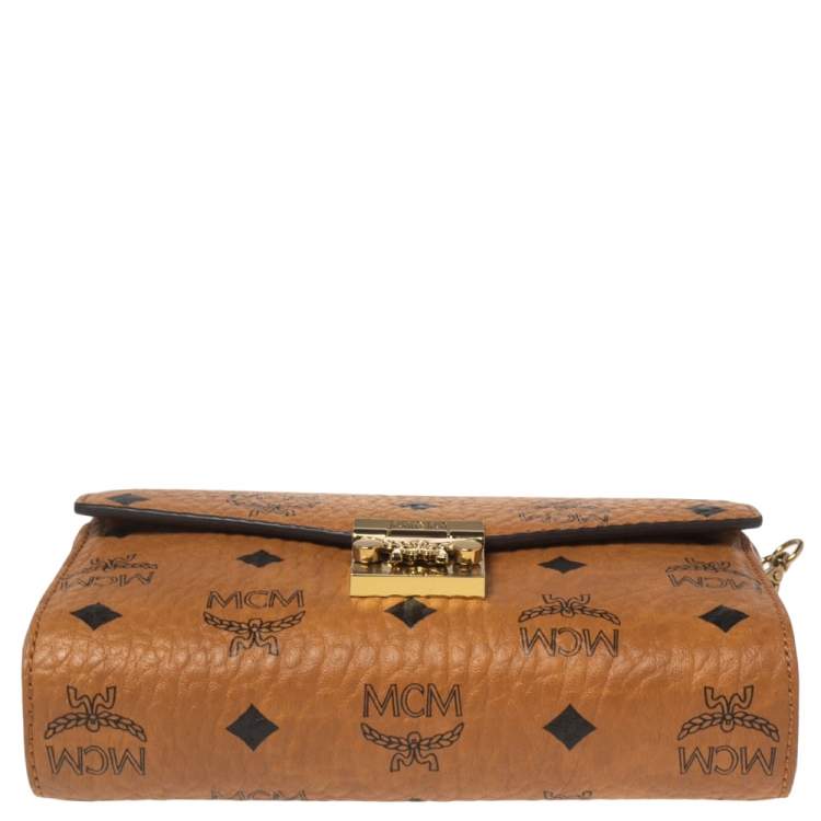 Pre Owned MCM Cognac Visetos Coated Canvas Patricia Wallet on Chain