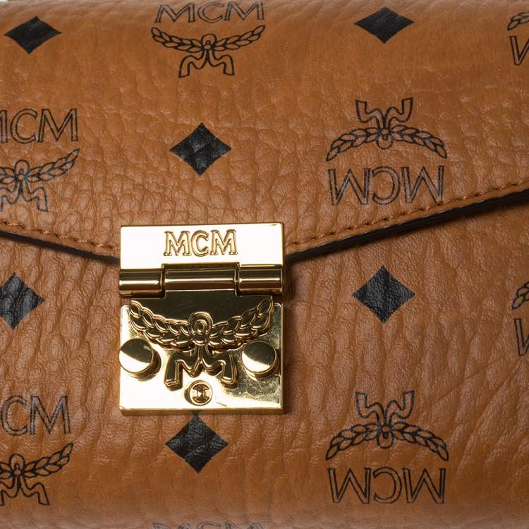 Pre Owned MCM Cognac Visetos Coated Canvas Patricia Wallet on Chain