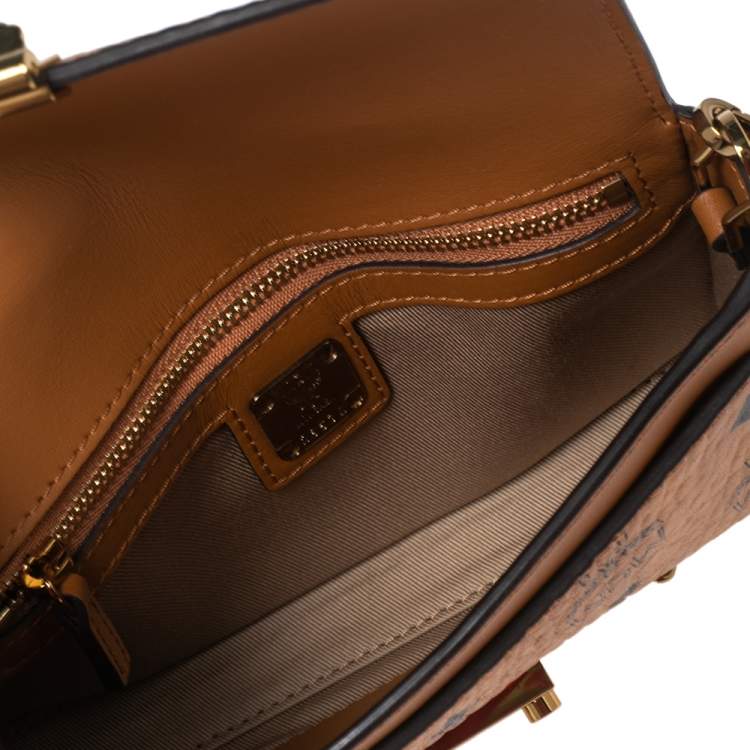 Pre Owned MCM Cognac Visetos Coated Canvas Patricia Wallet on Chain
