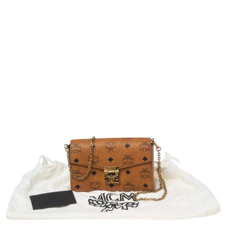 Pre Owned MCM Cognac Visetos Coated Canvas Patricia Wallet on Chain