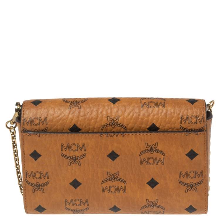 Pre Owned MCM Cognac Visetos Coated Canvas Patricia Wallet on Chain