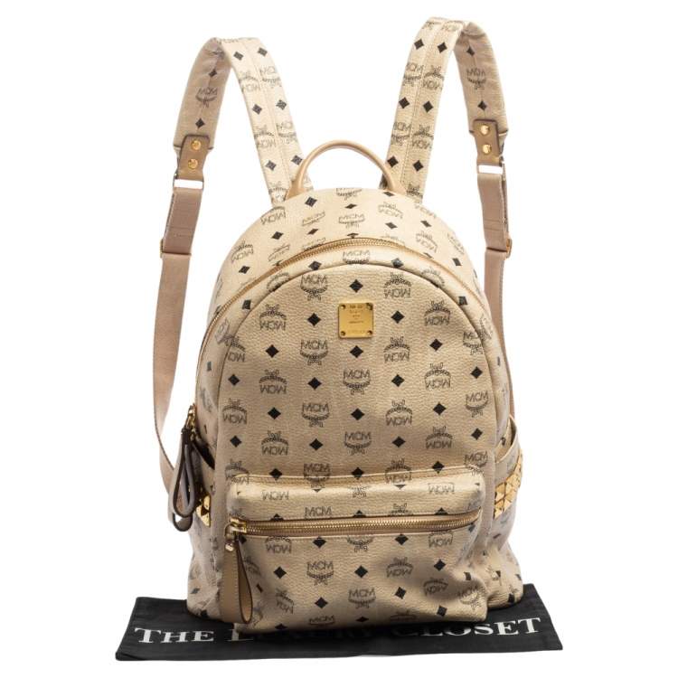 Pre Owned MCM Light Beige Visetos Coated Canvas And Leather Studded Stark Backpack