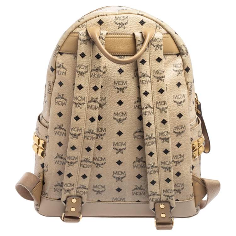 Pre Owned MCM Light Beige Visetos Coated Canvas And Leather Studded Stark Backpack