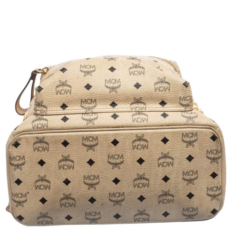 Pre Owned MCM Light Beige Visetos Coated Canvas And Leather Studded Stark Backpack