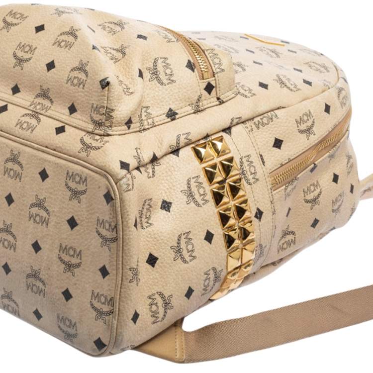 Pre Owned MCM Light Beige Visetos Coated Canvas And Leather Studded Stark Backpack