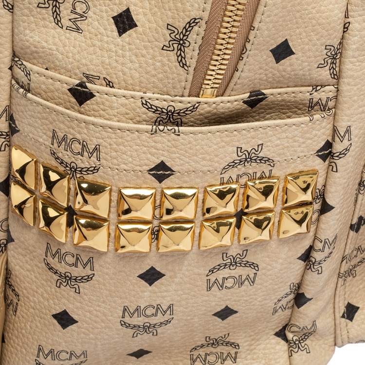 Pre Owned MCM Light Beige Visetos Coated Canvas And Leather Studded Stark Backpack