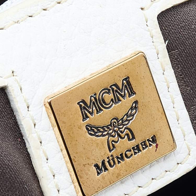Pre Owned MCM Beige/White Visetos Canvas and Leather Satchel