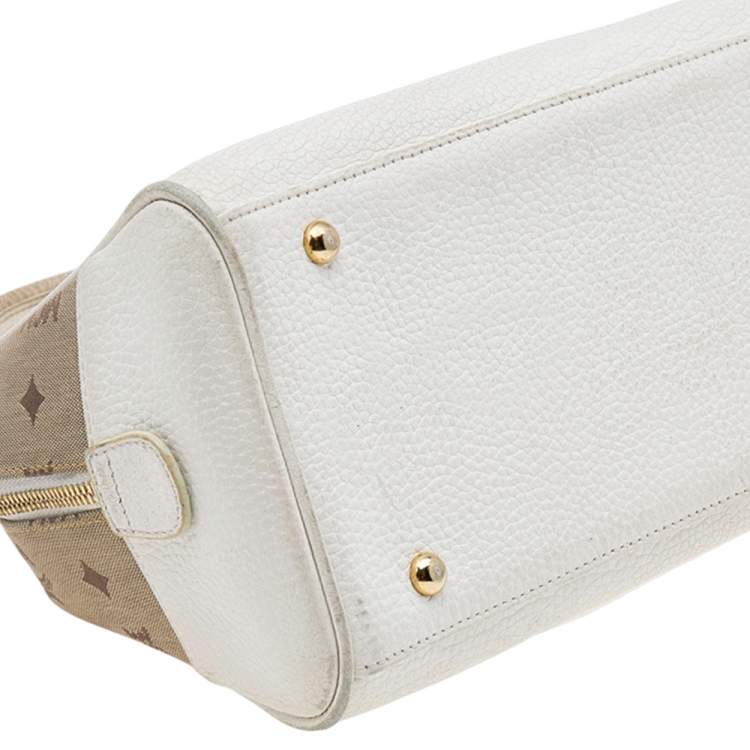 Pre Owned MCM Beige/White Visetos Canvas and Leather Satchel