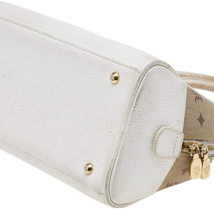 Pre Owned MCM Beige/White Visetos Canvas and Leather Satchel
