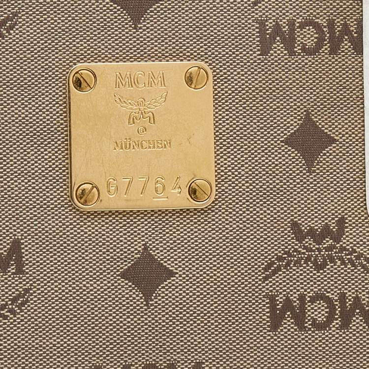 Pre Owned MCM Beige/White Visetos Canvas and Leather Satchel