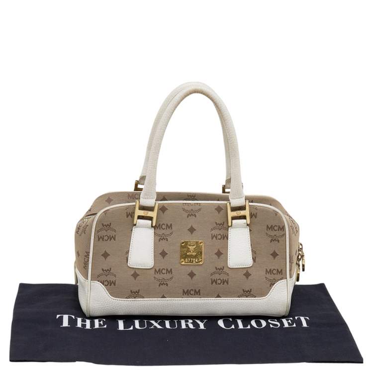 Pre Owned MCM Beige/White Visetos Canvas and Leather Satchel