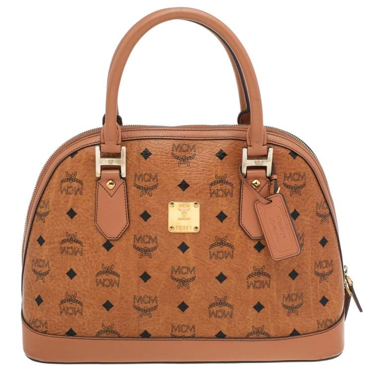 MCM Heritage Satchel Bag In Cognac Visetos in Brown