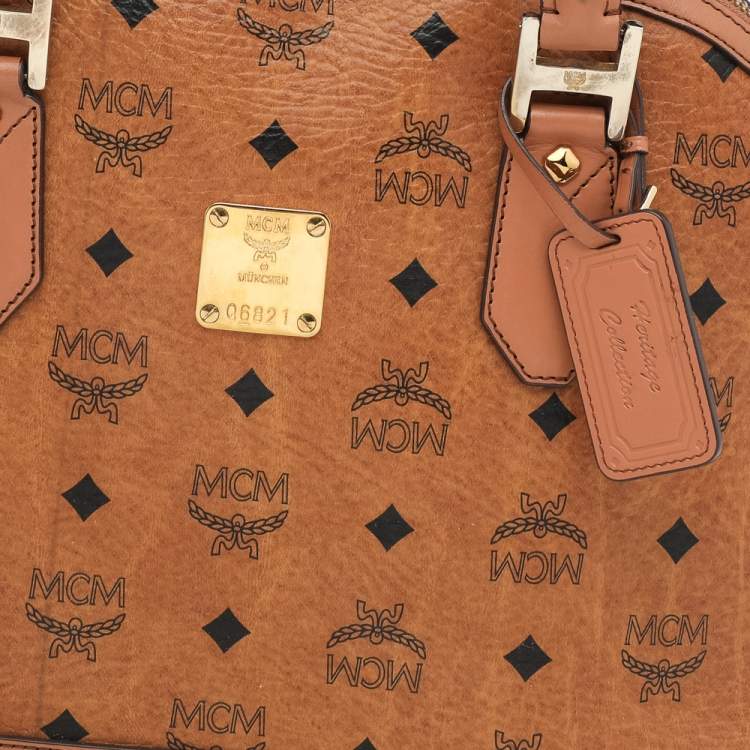 Pre Owned MCM Cognac Visetos Coated Canvas and Leather Heritage Satchel