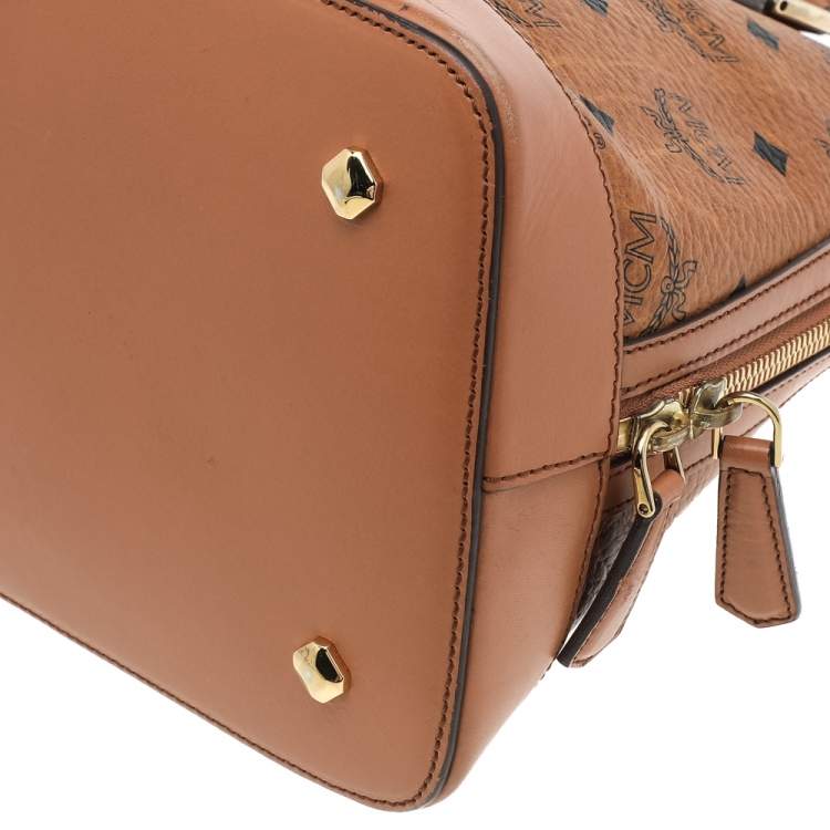 Pre Owned MCM Cognac Visetos Coated Canvas and Leather Heritage Satchel