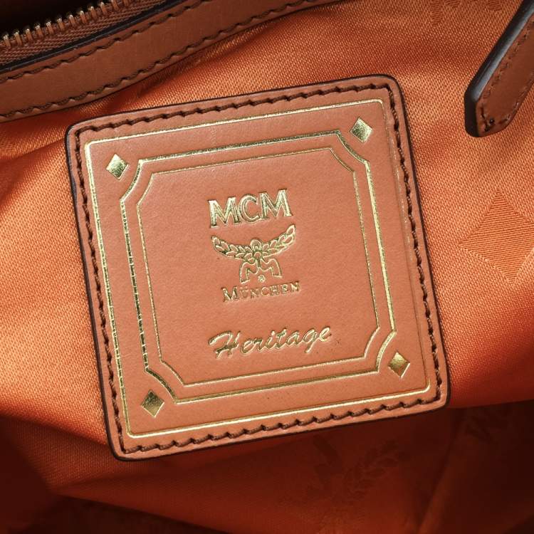 Pre Owned MCM Cognac Visetos Coated Canvas and Leather Heritage Satchel