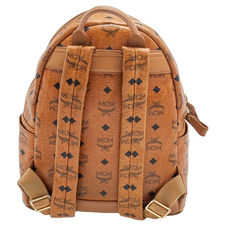 Pre Owned MCM Cognac Visetos Coated Canvas Small Studs Stark Backpack