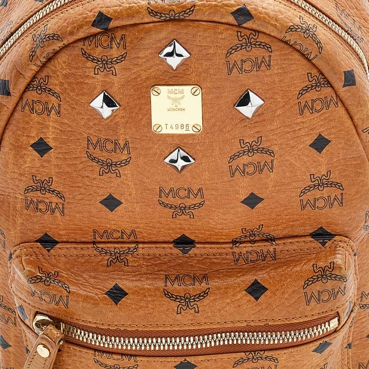Pre Owned MCM Cognac Visetos Coated Canvas Small Studs Stark Backpack