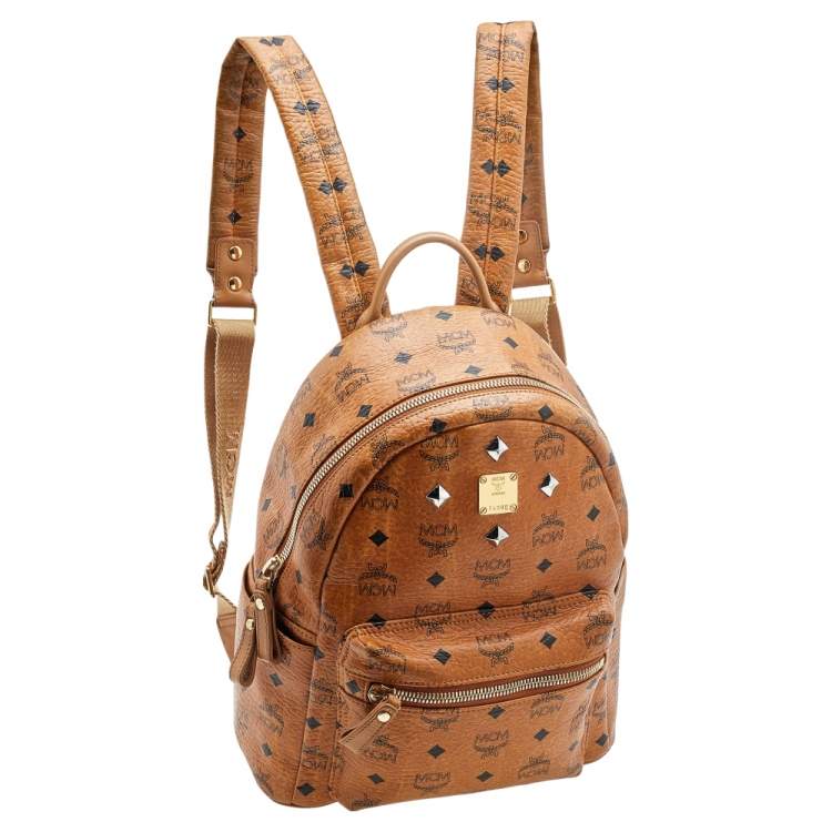 Pre Owned MCM Cognac Visetos Coated Canvas Small Studs Stark Backpack