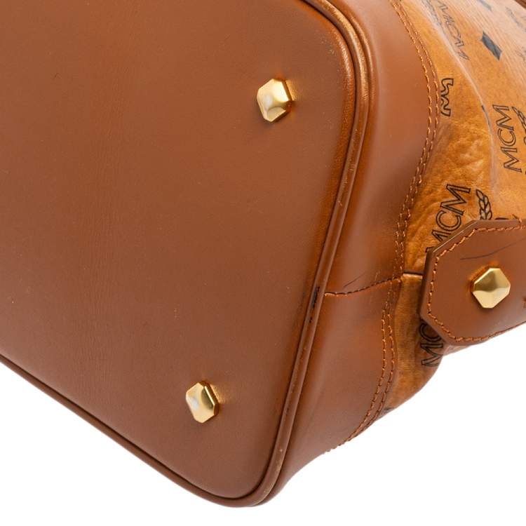 Pre Owned MCM Cognac Visetos Coated Canvas and Leather Dome Satchel