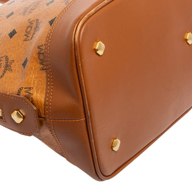 Pre Owned MCM Cognac Visetos Coated Canvas and Leather Dome Satchel