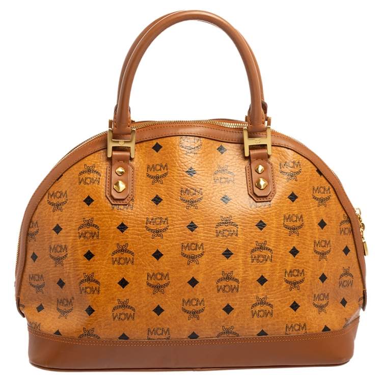 Pre Owned MCM Cognac Visetos Coated Canvas and Leather Dome Satchel