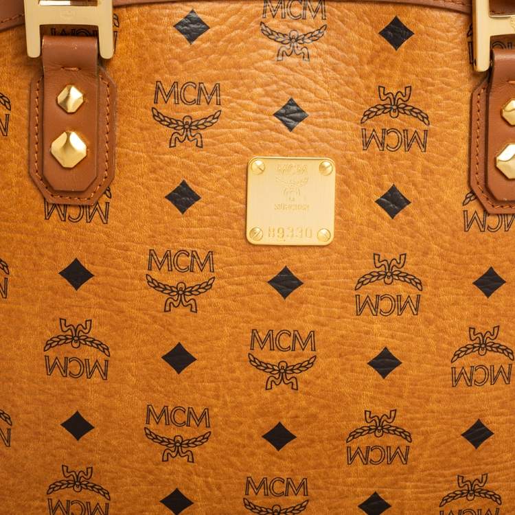 Pre Owned MCM Cognac Visetos Coated Canvas and Leather Dome Satchel