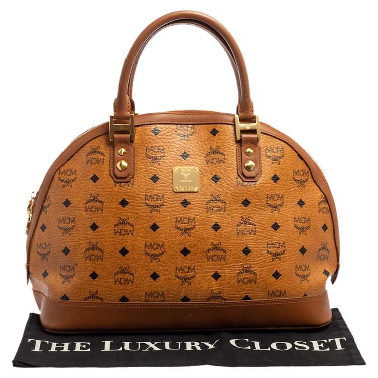 Pre Owned MCM Cognac Visetos Coated Canvas and Leather Dome Satchel