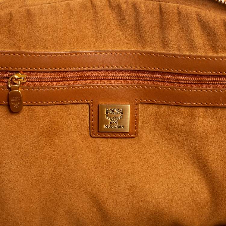 Pre Owned MCM Cognac Visetos Coated Canvas and Leather Dome Satchel