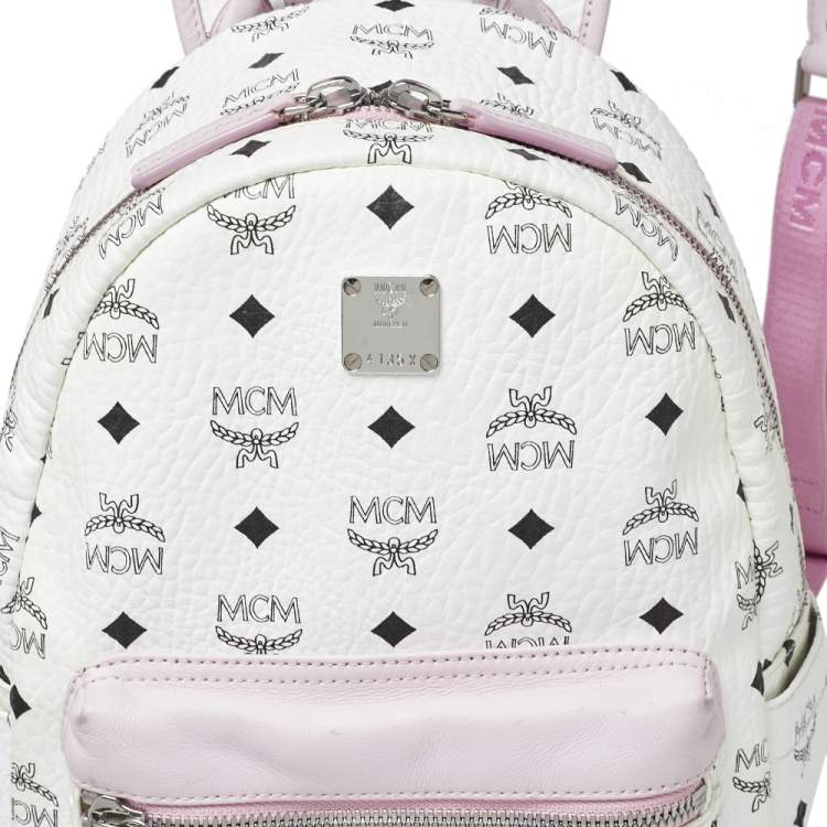 Pre Owned MCM White/Pink Visetos Rabbit Print Coated Canvas Small Stark Backpack