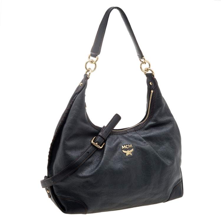 Pre Owned MCM Dark Grey/Black Leather Hobo
