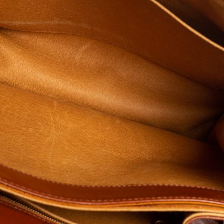 Pre Owned MCM Cognac Visetos Coated Canvas and Leather Heritage Top Handle Bag