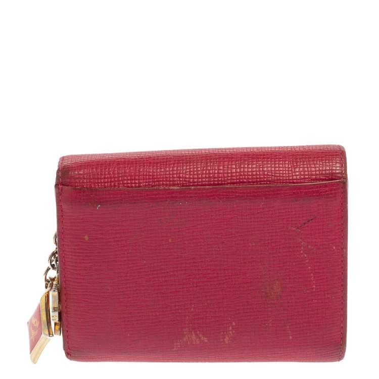 Pre Owned MCM Pink Leather Studded Charm Trifold Wallet