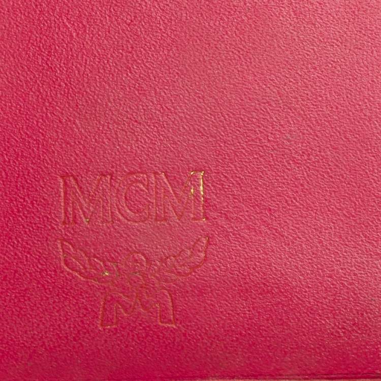 Pre Owned MCM Pink Leather Studded Charm Trifold Wallet