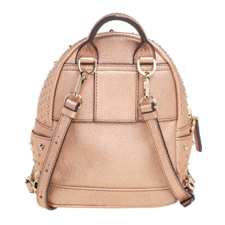 Pre Owned MCM Metallic Beige Leather XS Stark Studded Backpack