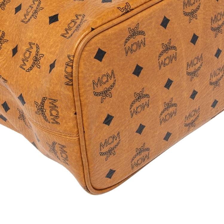 مملوكة مسبقًا MCM Cognac Visetos Coated Canvas and Leather Shopper Tote