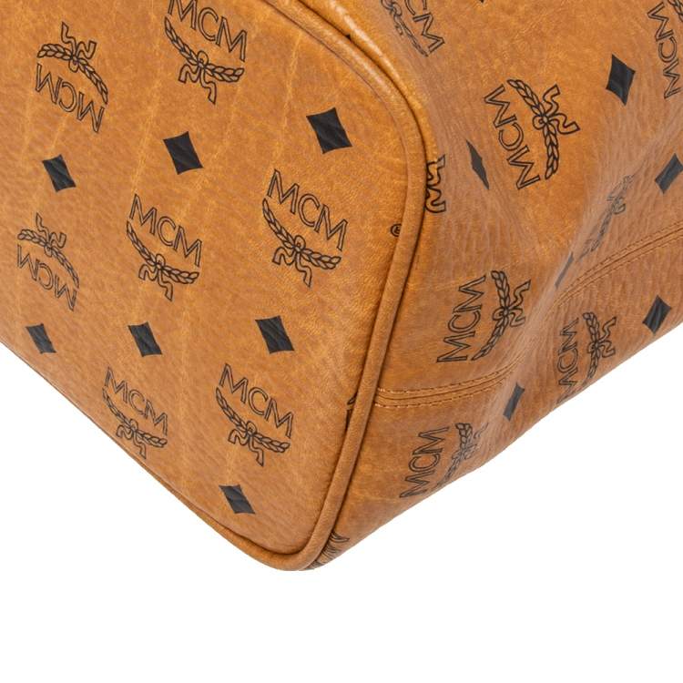 مملوكة مسبقًا MCM Cognac Visetos Coated Canvas and Leather Shopper Tote