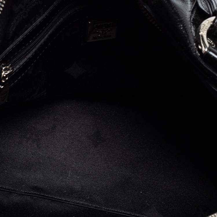 Pre Owned MCM Black Patent Leather Studded Fringe Satchel