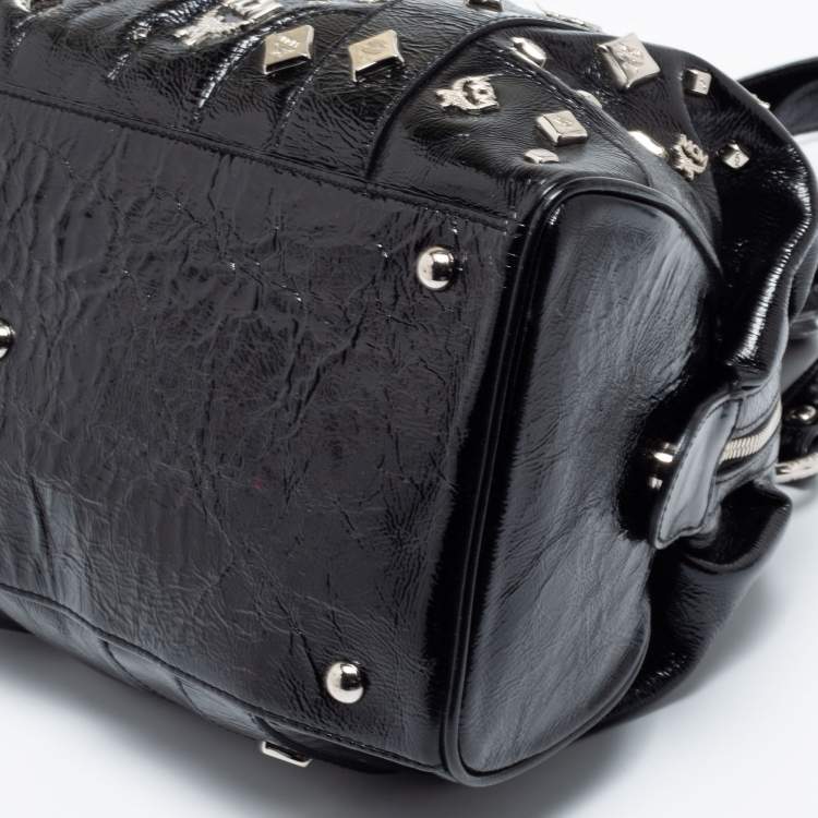 Pre Owned MCM Black Patent Leather Studded Fringe Satchel