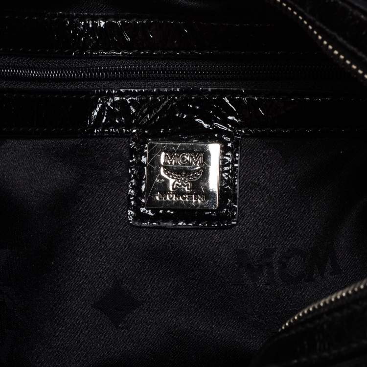 Pre Owned MCM Black Patent Leather Studded Fringe Satchel