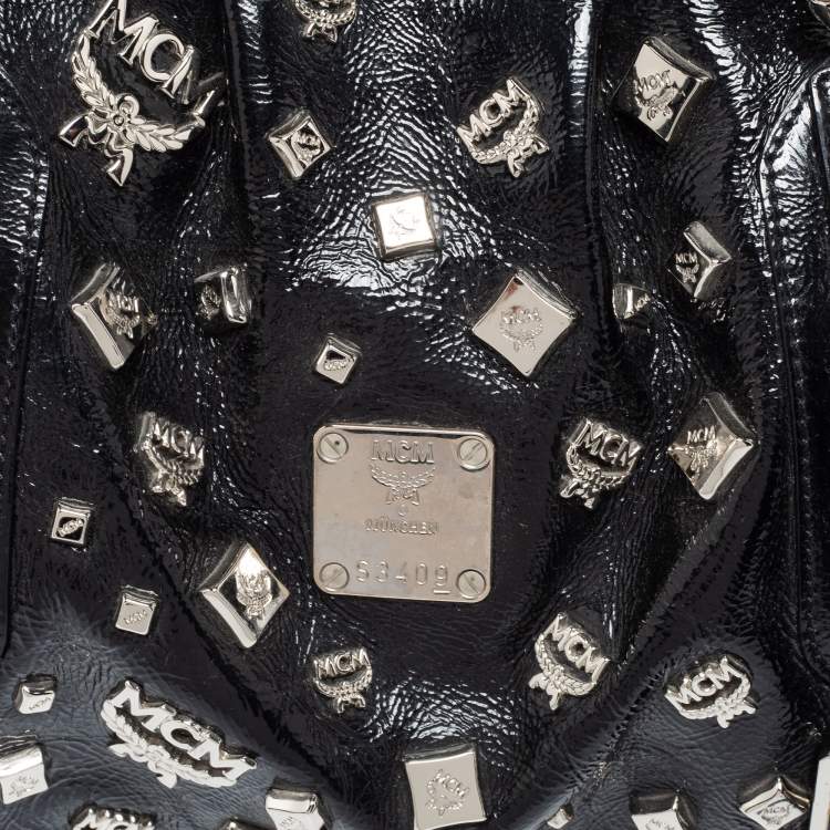 Pre Owned MCM Black Patent Leather Studded Fringe Satchel