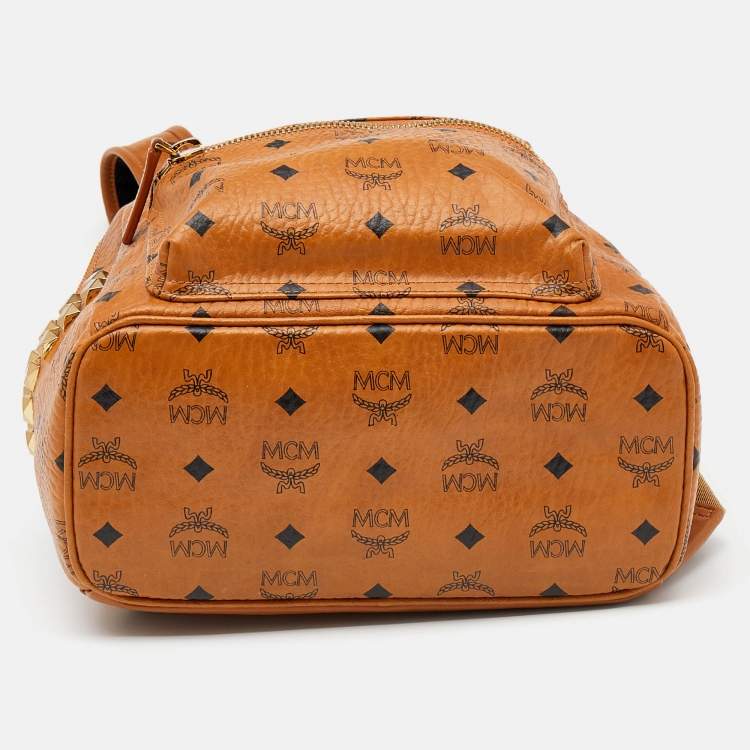 Pre Owned MCM Tan Coated Canvas And Leather Small Studded Stark Backpack