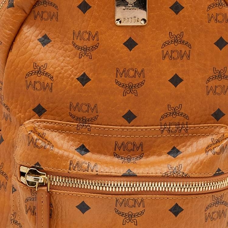 Pre Owned MCM Tan Coated Canvas And Leather Small Studded Stark Backpack