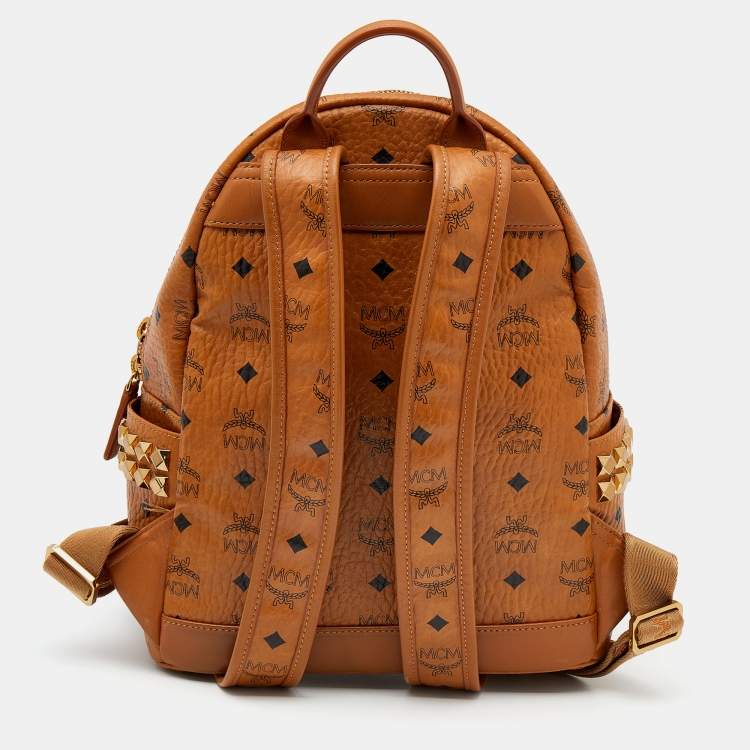 Pre Owned MCM Tan Coated Canvas And Leather Small Studded Stark Backpack