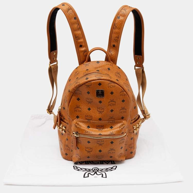 Pre Owned MCM Tan Coated Canvas And Leather Small Studded Stark Backpack