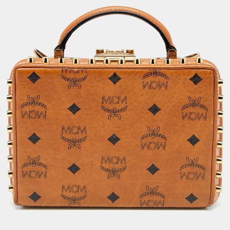 Pre Owned MCM Cognac Visetos Coated Canvas And Leather Berlin Box Bag