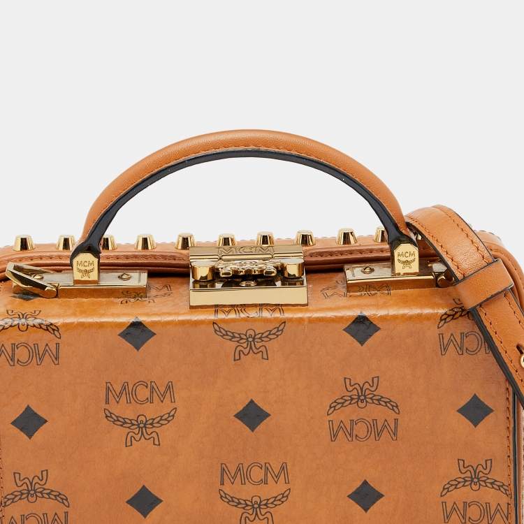 Pre Owned MCM Cognac Visetos Coated Canvas And Leather Berlin Box Bag