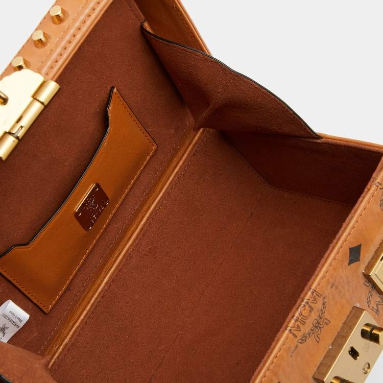 Pre Owned MCM Cognac Visetos Coated Canvas And Leather Berlin Box Bag